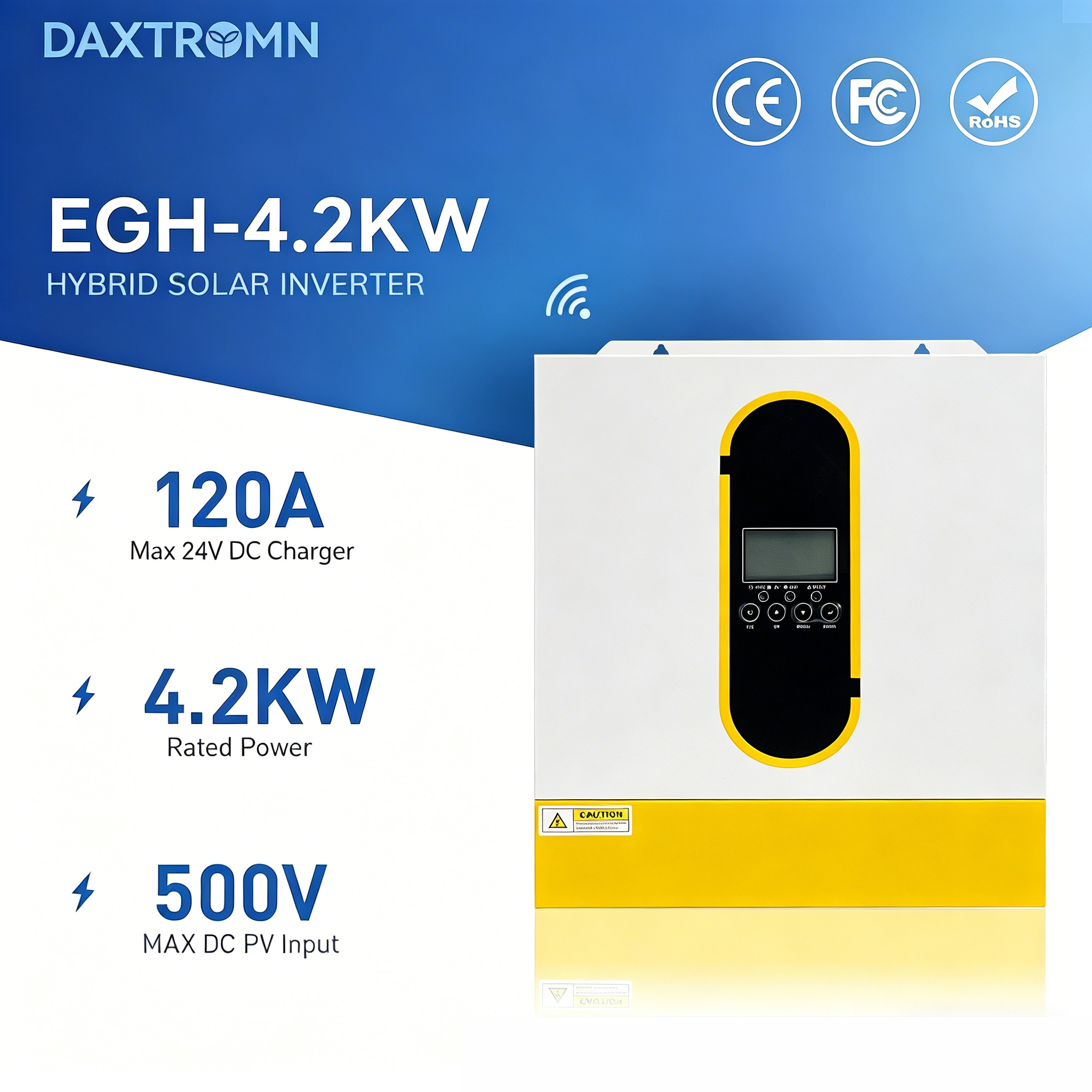 DAXTROMN 120A Dual Output 24V 4.2KW Hybrid Solar Inverter Solar Max. Input Current 27A On-Grid/Off-Grid Charger 