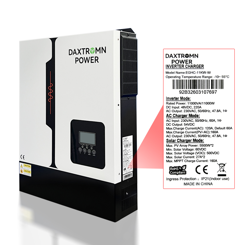 DAXTROMN 11KW 48V Hybrid Solar Inverter On Grid+Off Grid Inverter  Pure Sine Wave Inverter 230VAC  With 160A 2MPPT Built-in Wi-Fi Work Without Battery