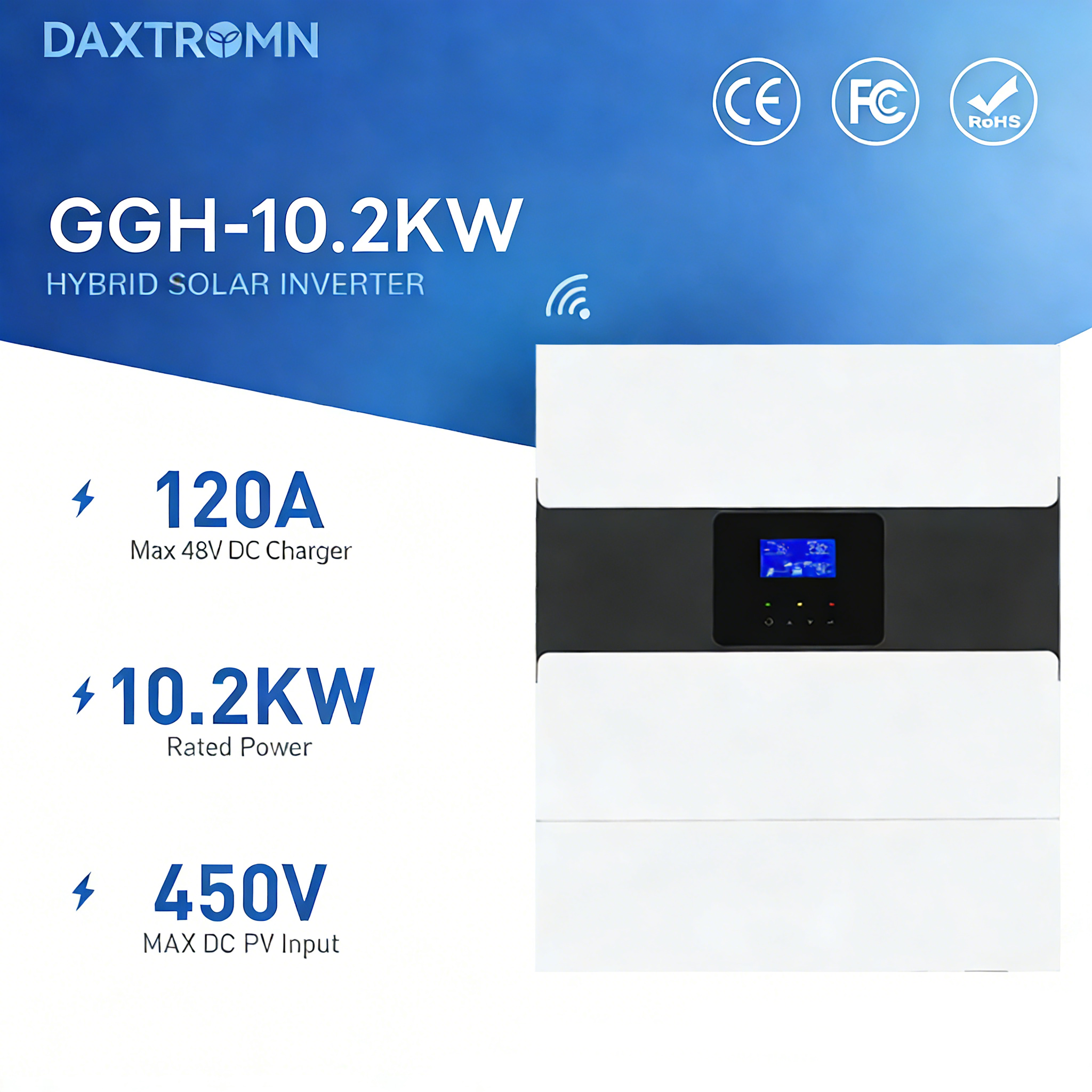 DAXTROMN 10.2KW 48V HYBRID SOLAR INVERTER 120A 2MPPT INPUT PARALLEL 3 PHASE
