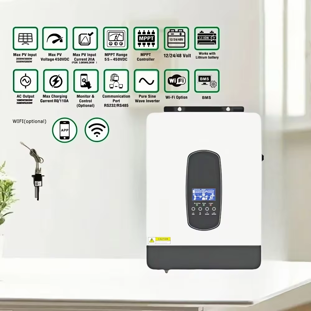 Hybrid Function Inverter Off Grid 3.8kw 6kw 24/48VDC To 220VAC Solar Inverter MPPT Pure Sine Wave Power Inverter