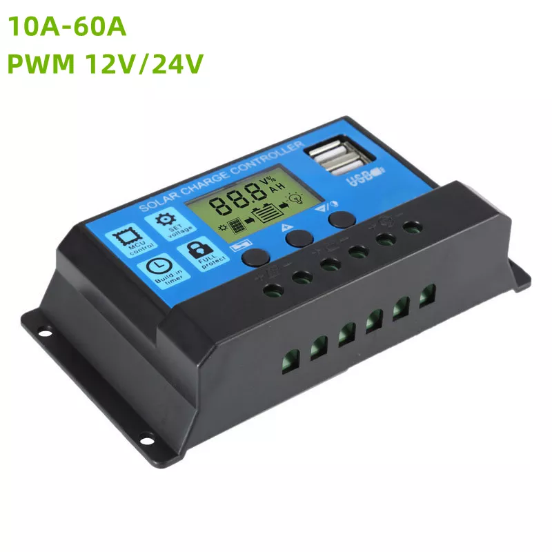 Solar Charger Controller 12V/24V Dual USB 10A 20A 30A Battery Charge Regulator Solar Panel Controller And PWM Controller