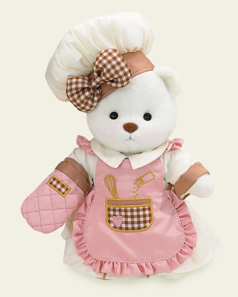Getahug Female Chef Bear / Handmade Jointed Teddy Bear Gift, White Bear With Outfit