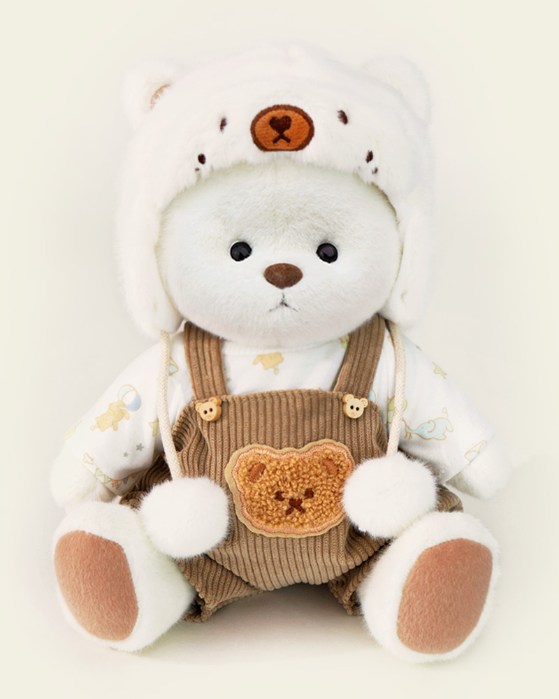 Getahug White Mink Hat Bear / Handmade Jointed Teddy Bear Gift, White Bear With Outfit