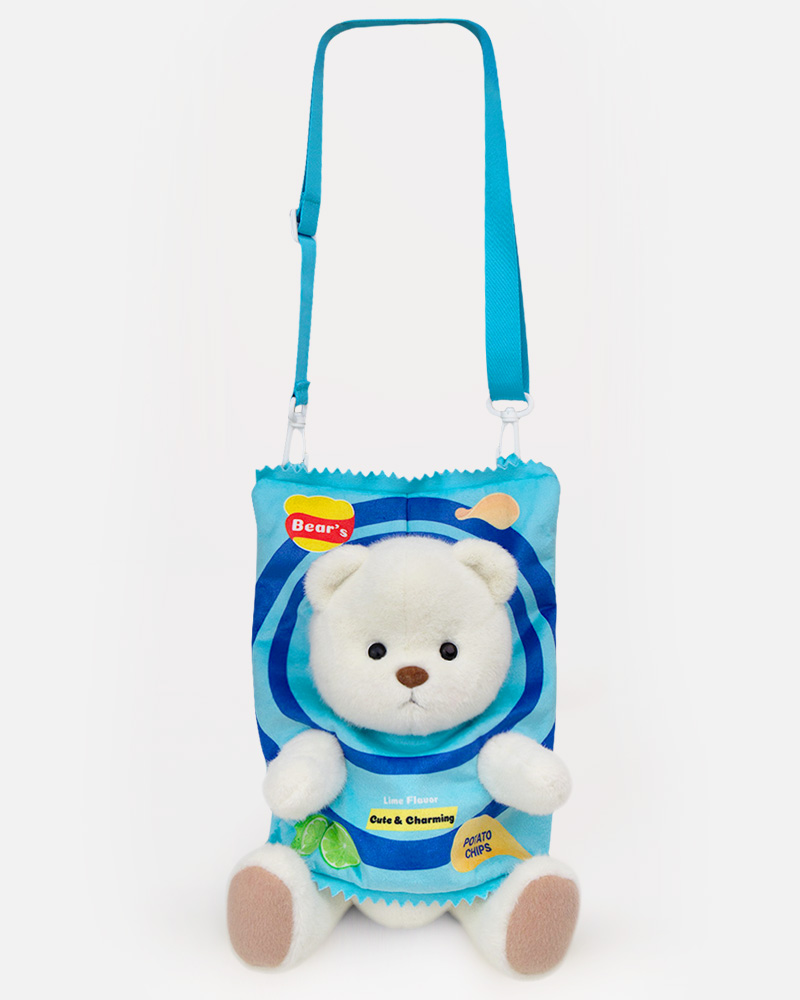 Getahug Bear Potato Chips Backpack Set / Handmade Jointed Teddy Bear Gift, White Bear Â· Lime Backpack