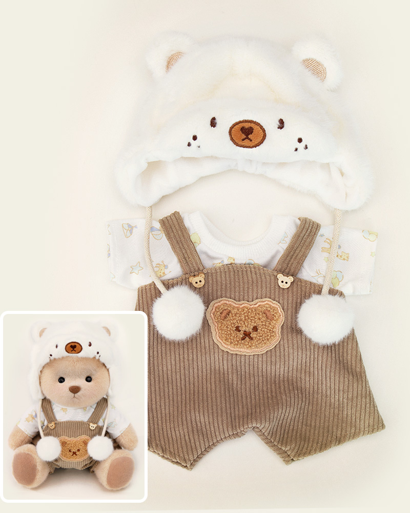 Getahug White Mink Hat Bear / Handmade Jointed Teddy Bear Gift, Outfit Only