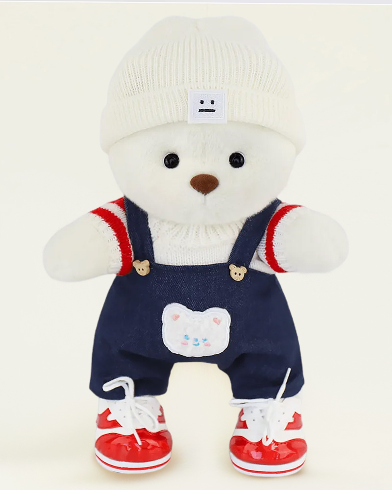 Red Sweater Cool Bear / Handmade Jointed Teddy Bear Gift, White Bear With Outfit