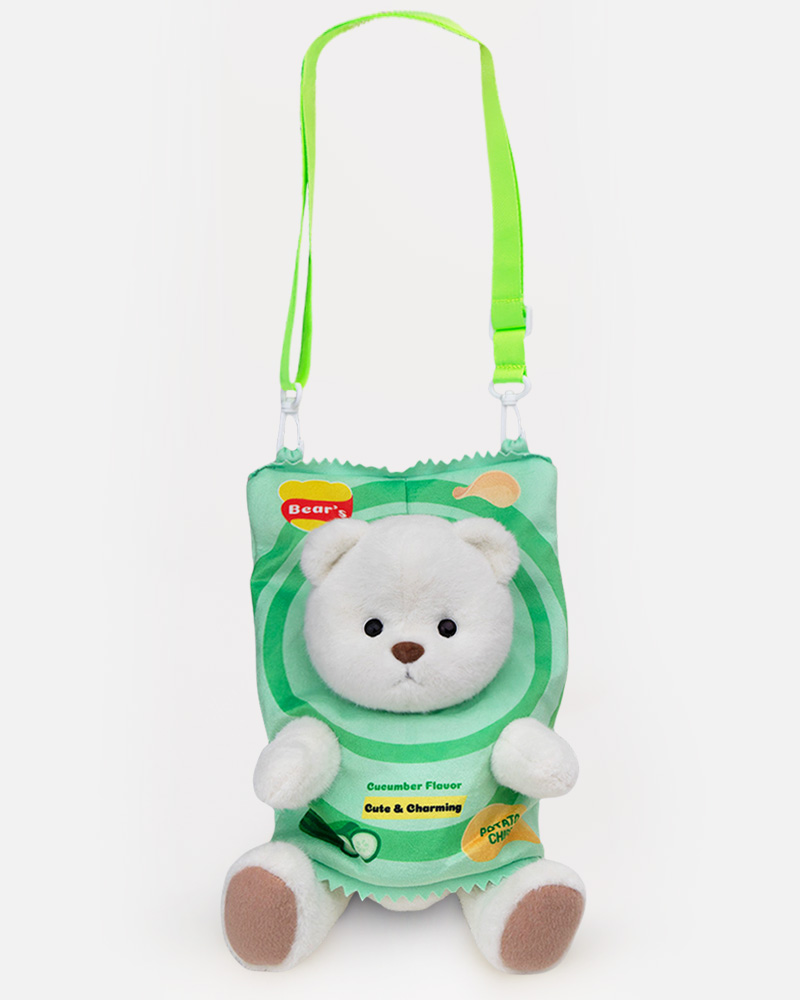 Getahug Bear Potato Chips Backpack Set / Handmade Jointed Teddy Bear Gift, White Bear Â· Cucumber Backpack