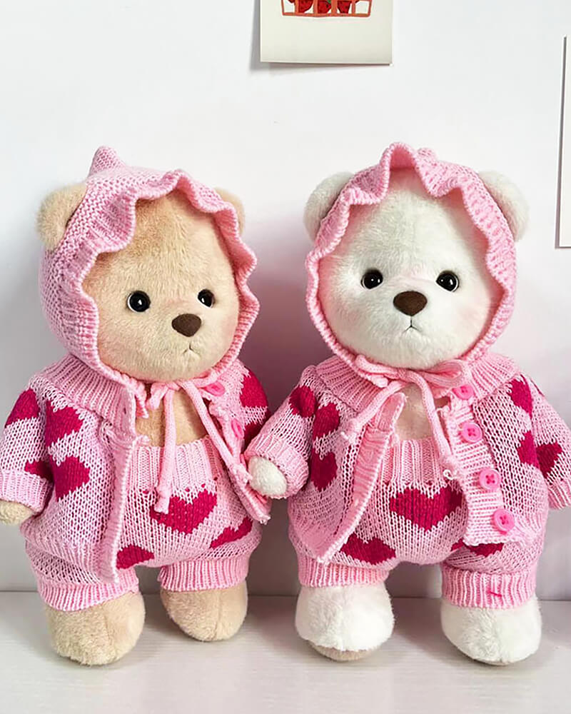 Handmade teddy bear, holiday bear, hot pink, heart, polka dot, rag quilt, stuffed animal