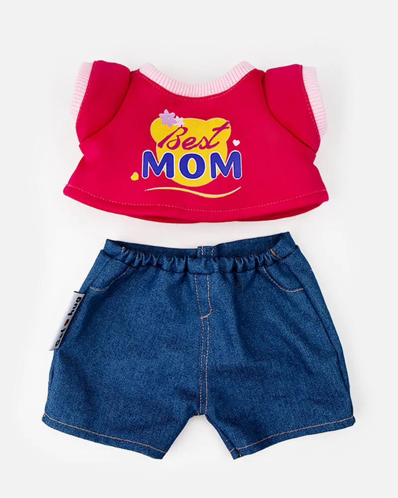 Red T-shirt Best Mom Set (Outfit Only) | Mother's Day Teddy Bear Clothes