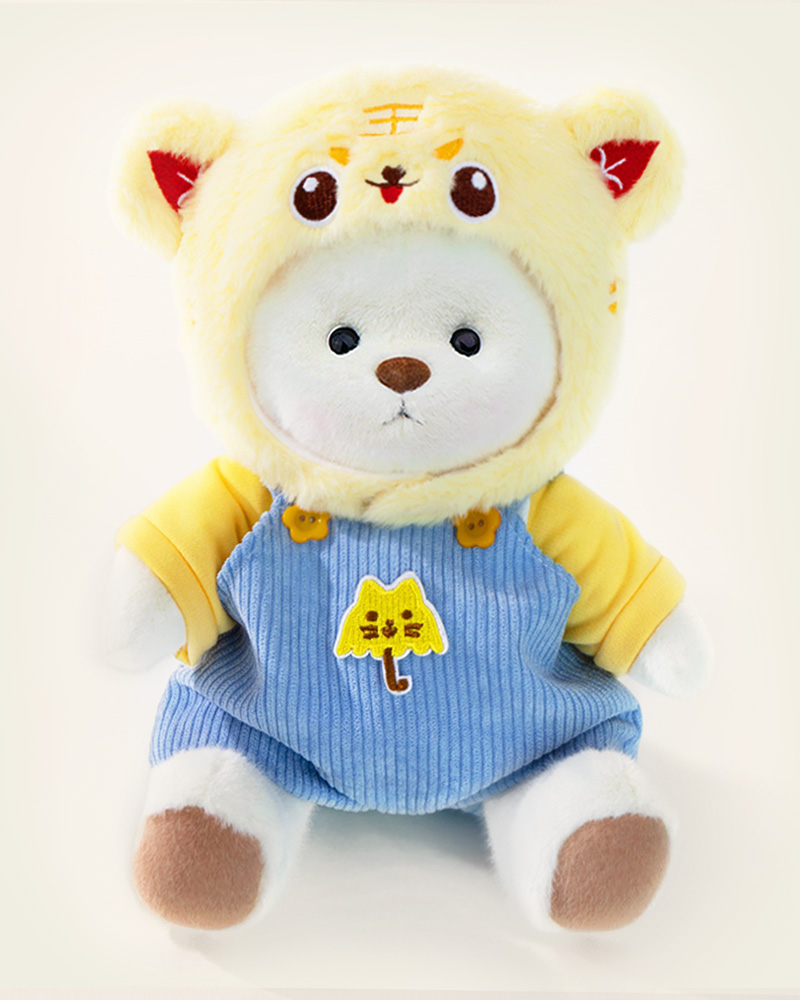 Getahug Yellow Tiger Hat Bear / Handmade Jointed Teddy Bear Gift, White Bear With Outfits