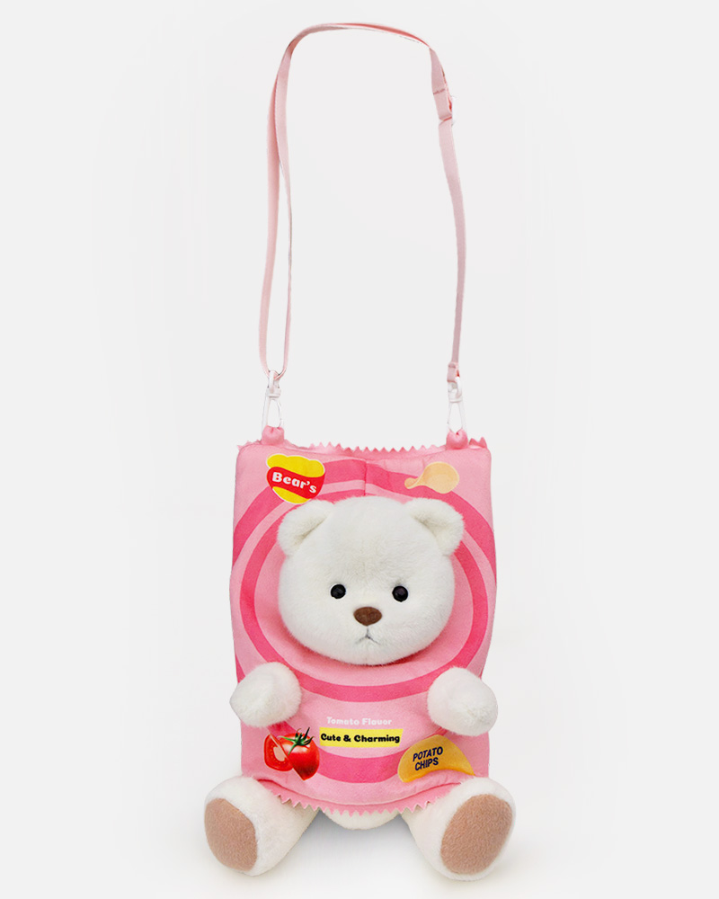Getahug Bear Potato Chips Backpack Set / Handmade Jointed Teddy Bear Gift, White Bear Â· Tomato Backpack