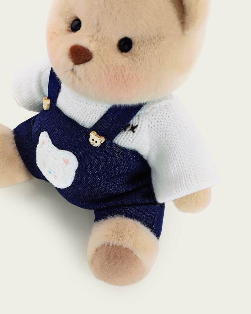 Getahug White Sweater Denim Overalls Bear | Handmade Jointed Teddy Bear Gift