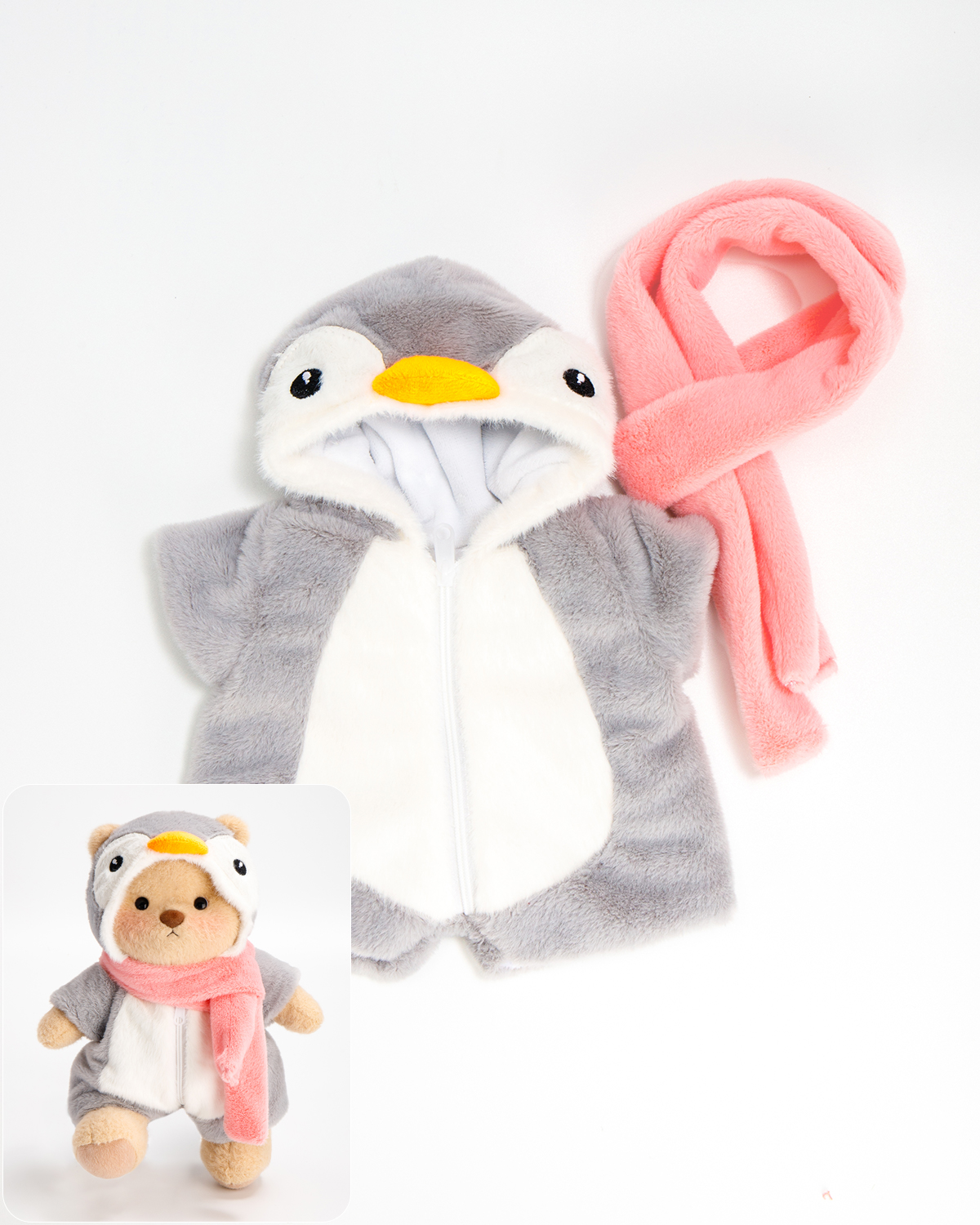 Grey Penguin with Scarf Set (Outfit Only) | 12 Inches Stuffed Animal Clothes