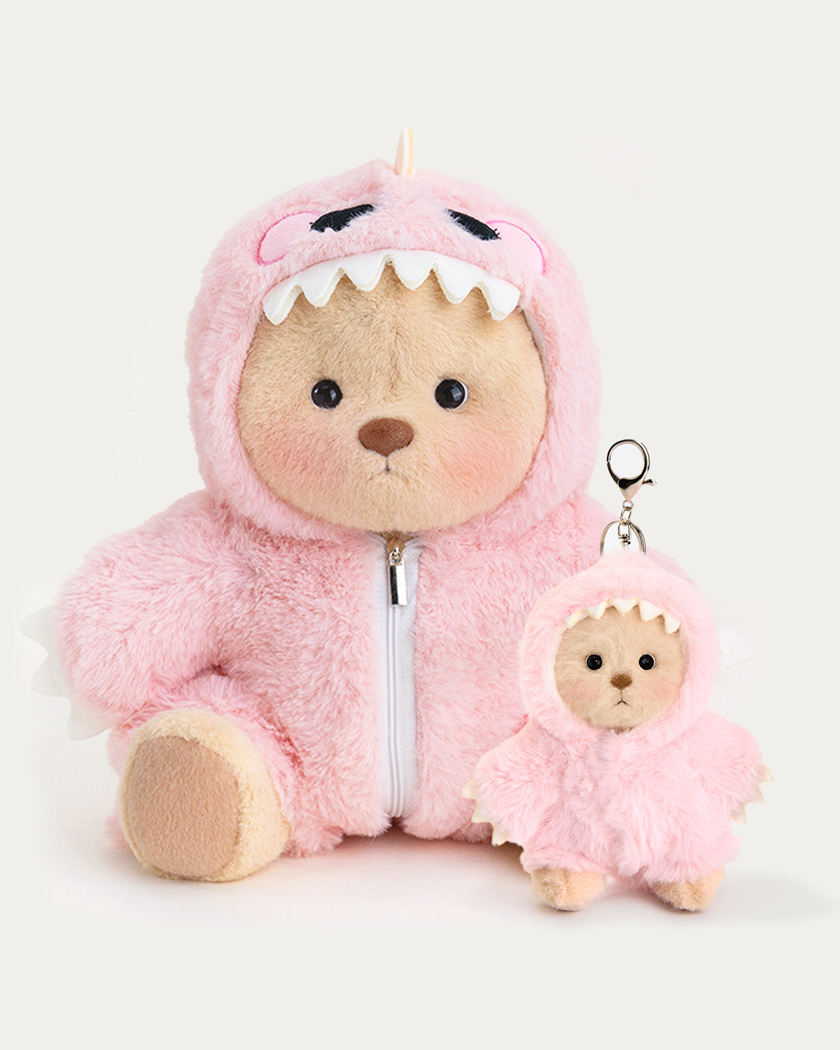 Getahug Furry Pink Dino Brown Bear with Mini Bear Bag Charm Gift Bundle