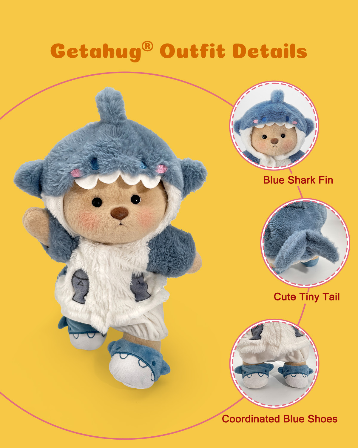 Getahug Fluffy Shark Bear | Handmade Jointed Teddy Bear Gift
