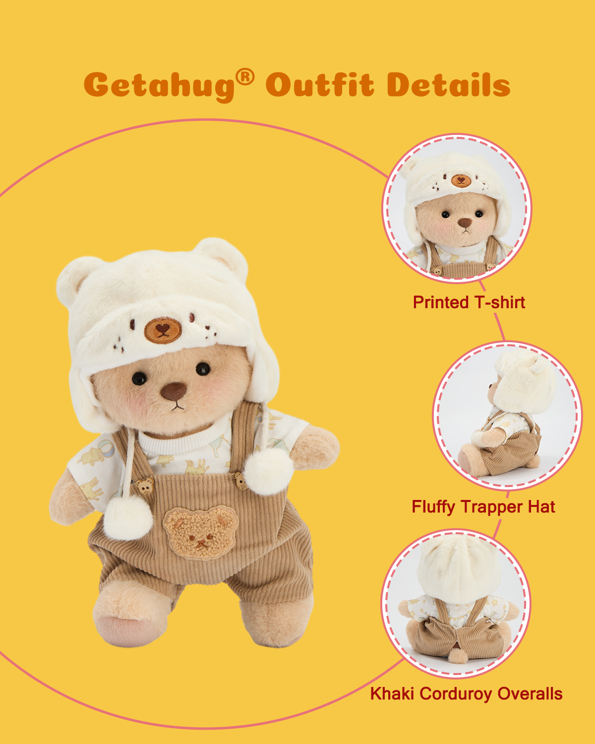 Getahug White Mink Hat Brown Overalls Bear | Handmade Jointed Teddy Bear Gift