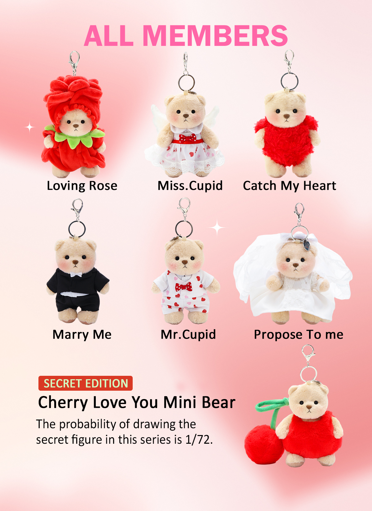 Getahug Love Forever Series Mini Bear Blind Box | Valentine's Day 5.9 Inches Plush Bag Charm Keychains Gifts