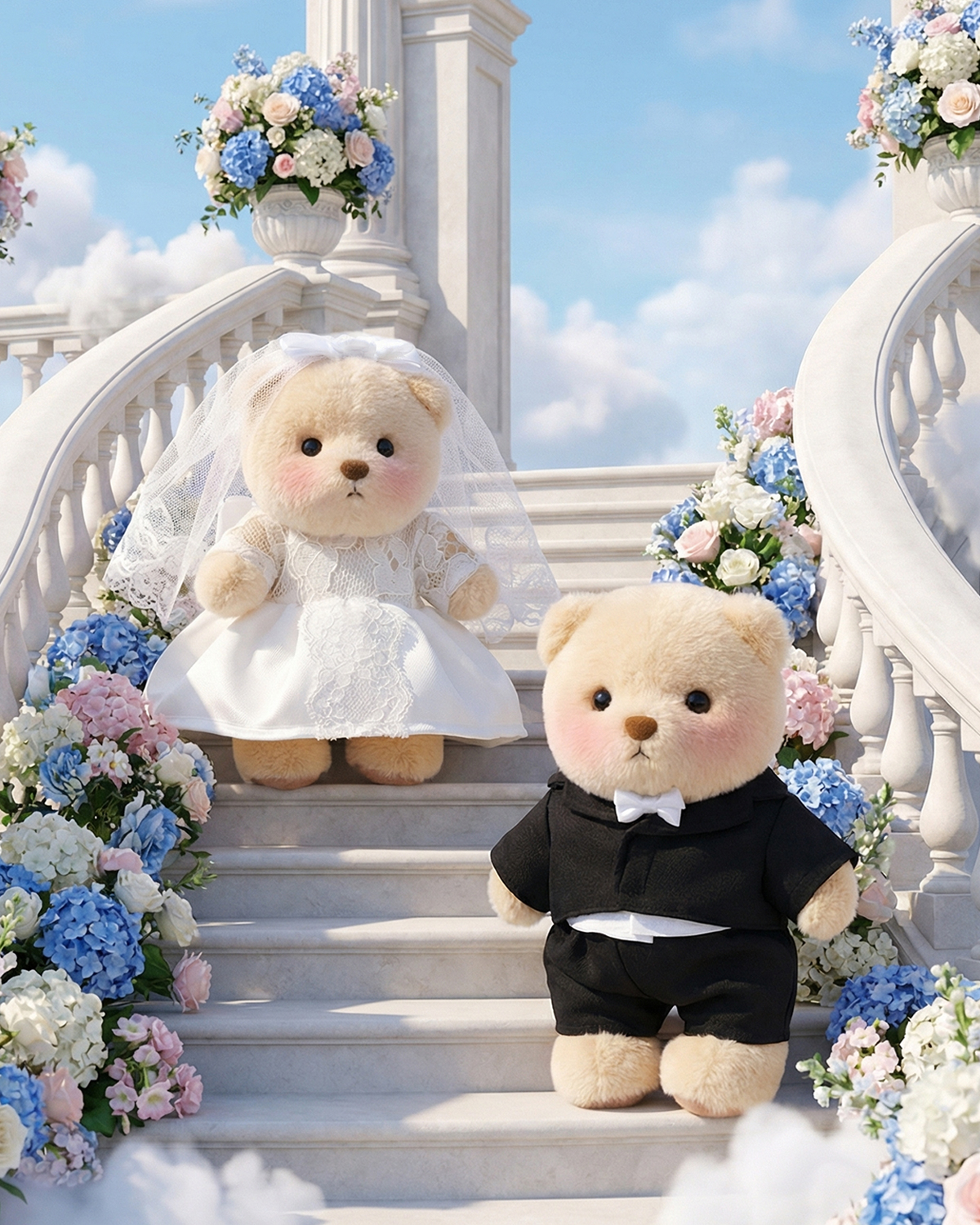 Getahug Romantic Couple Wedding Mini Bears Gift Bundle | 5.9 Inches Plush Bag Charm Wedding Anniversary Gift