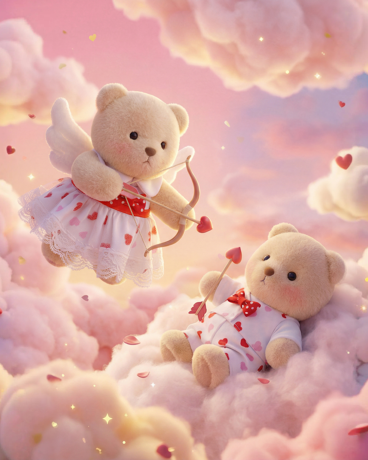 Getahug Couple Cupid Mini Bears Gift Bundle | 5.9 Inches Plush Bag Cha