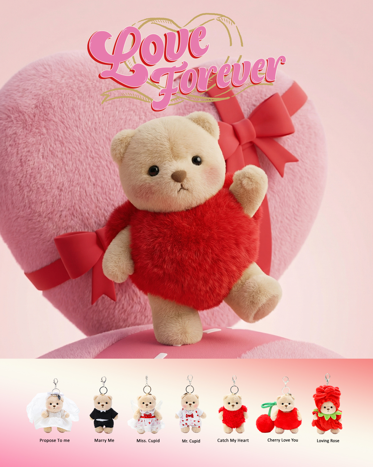 Getahug Valentine’s Plush Keychain Bear Blind Box | Mini Pocket Companion | Romantic Small Gift for Girlfriend & Long Distance Love