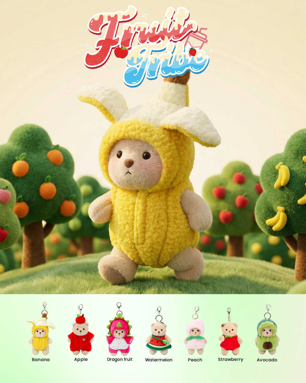 Getahug Fruit Tribe Series Mini Bear Plush Blind Box | 5.9 Inches Pendant Bag Charm Keychains Gift