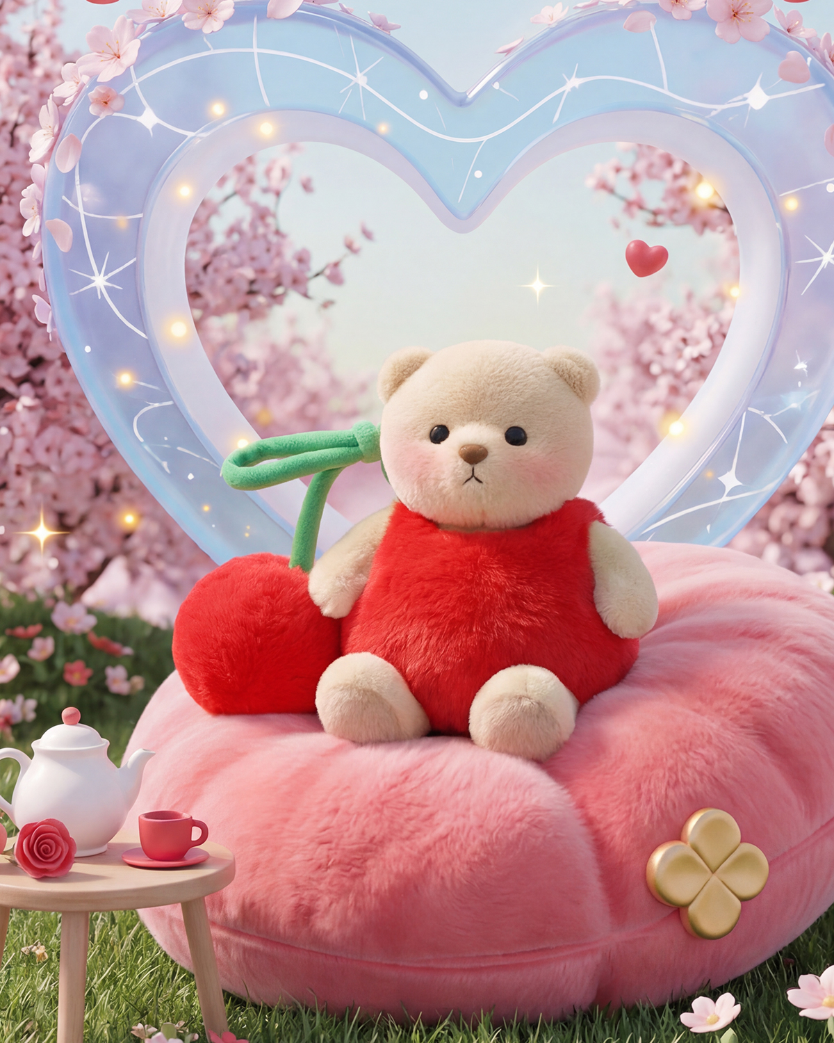 Getahug Cherry Mini Bear | 5.9 Inches Plush Bag Charm Stuffed Keychain