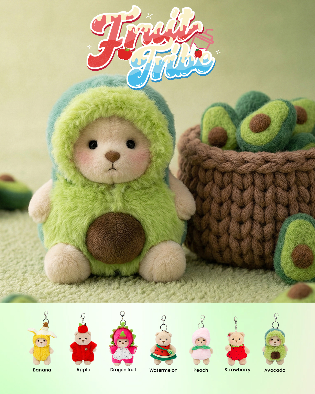 Getahug Fruit Tribe Series Mini Bear Plush Blind Box | 5.9 Inches Pendant Bag Charm Keychains Gift