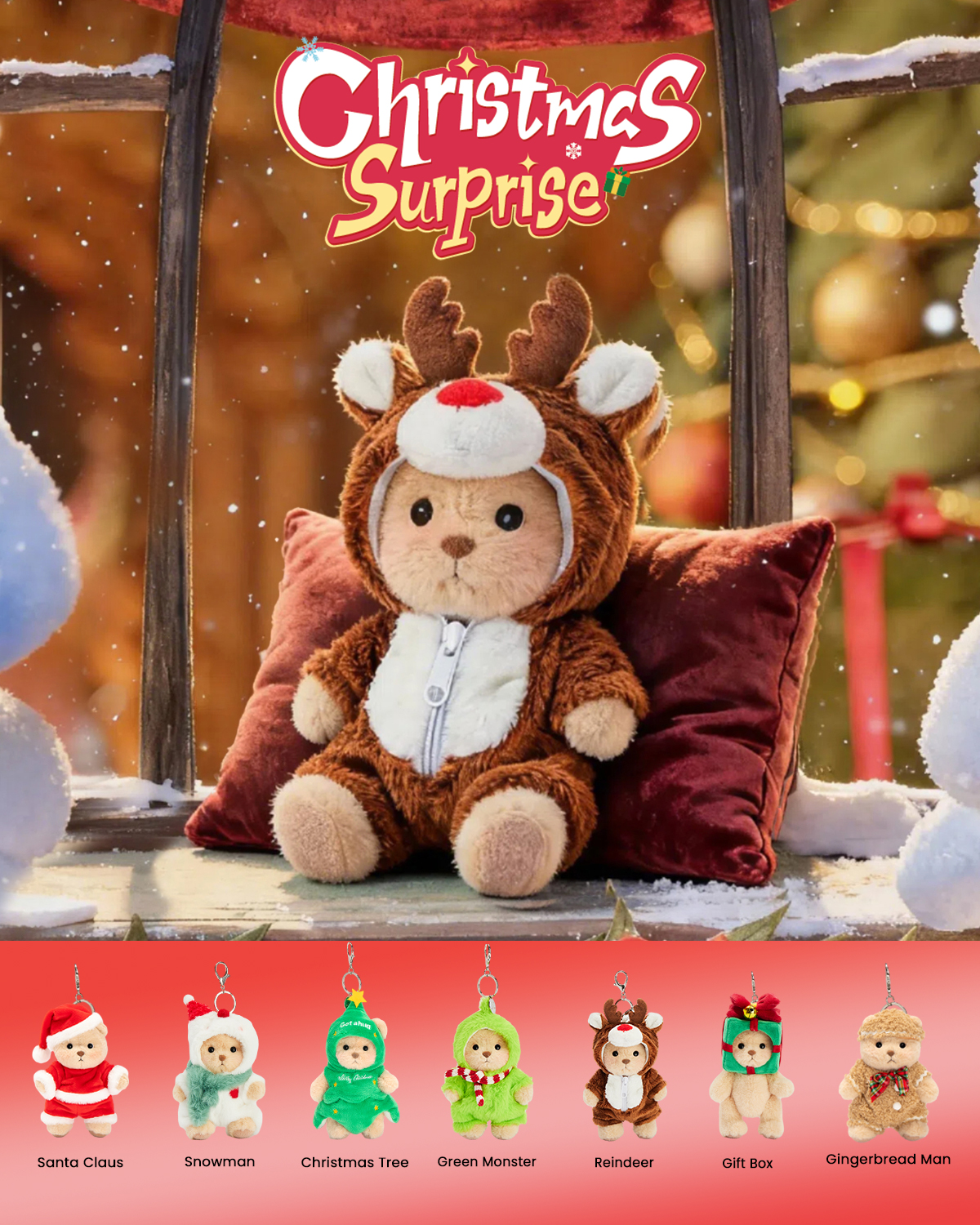Getahug Christmas Series Mini Bear Blindbox | Christmas Limited Edition 5.9 Inches Plush Pendant Keychains Bag Charm Gifts