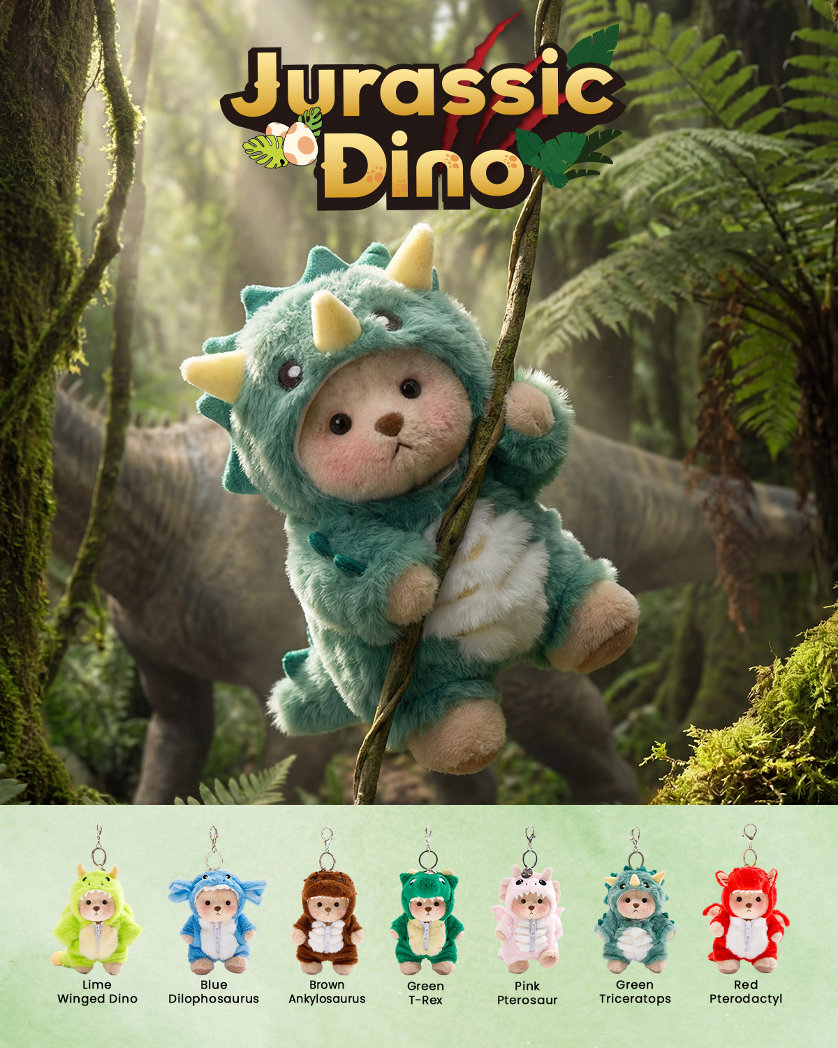 Getahug Jurassic Dino Series Plush Mini Bear Blindbox | 5.9 Inches Bag Charm Keychains Gift