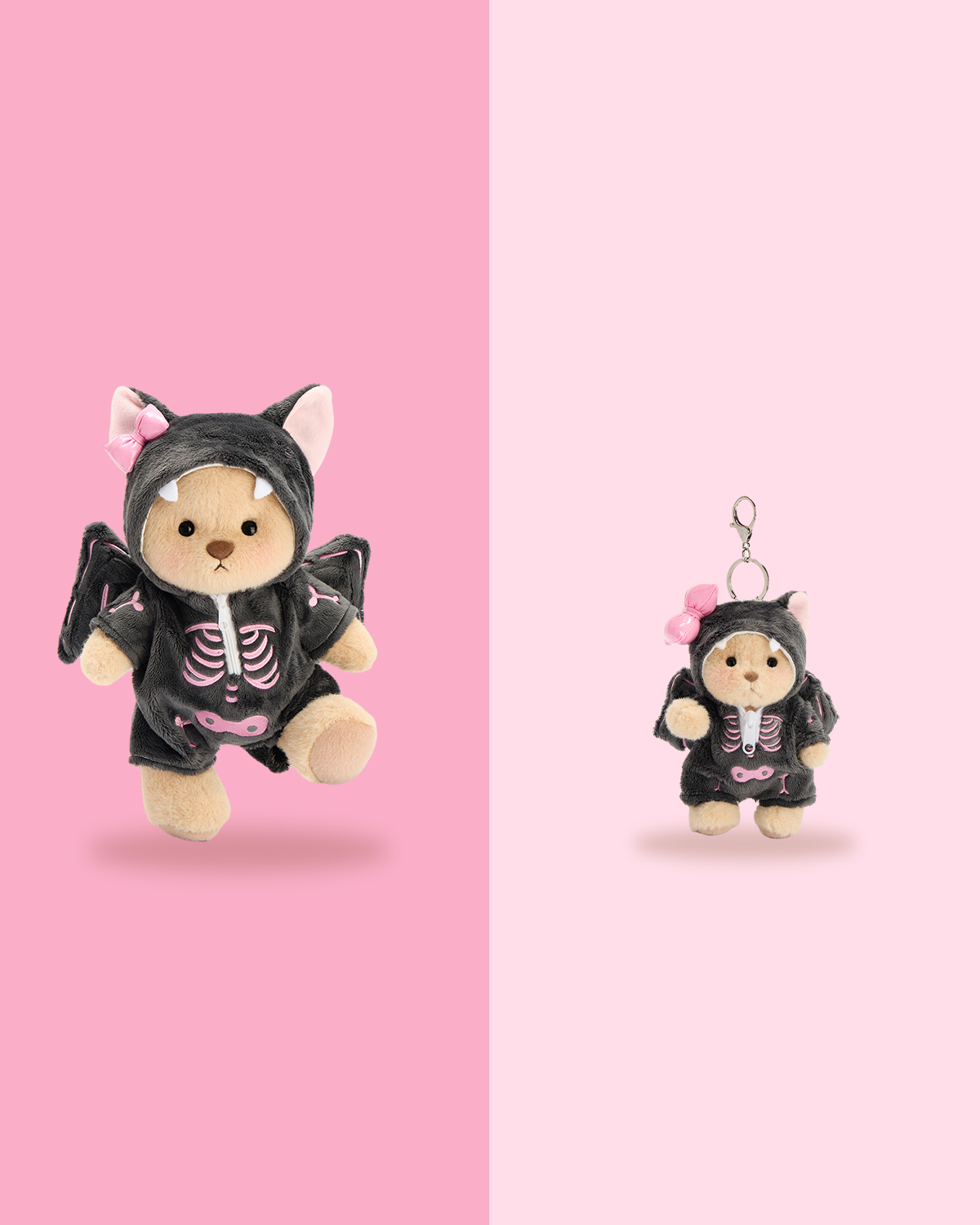 Getahug Halloween Skull Bat Jointed Teddy Bear and Mini Bear Keychain Gift Bundle