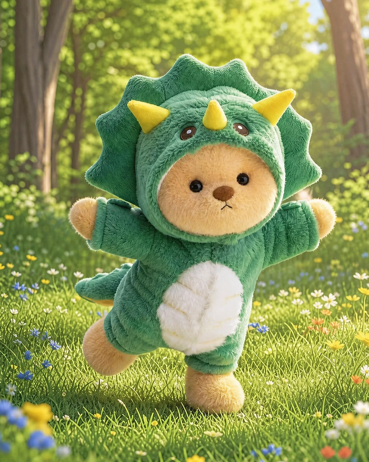 Getahug Green Triceratops Bear | Handmade Jointed Teddy Bear Stuffed Animal Gift