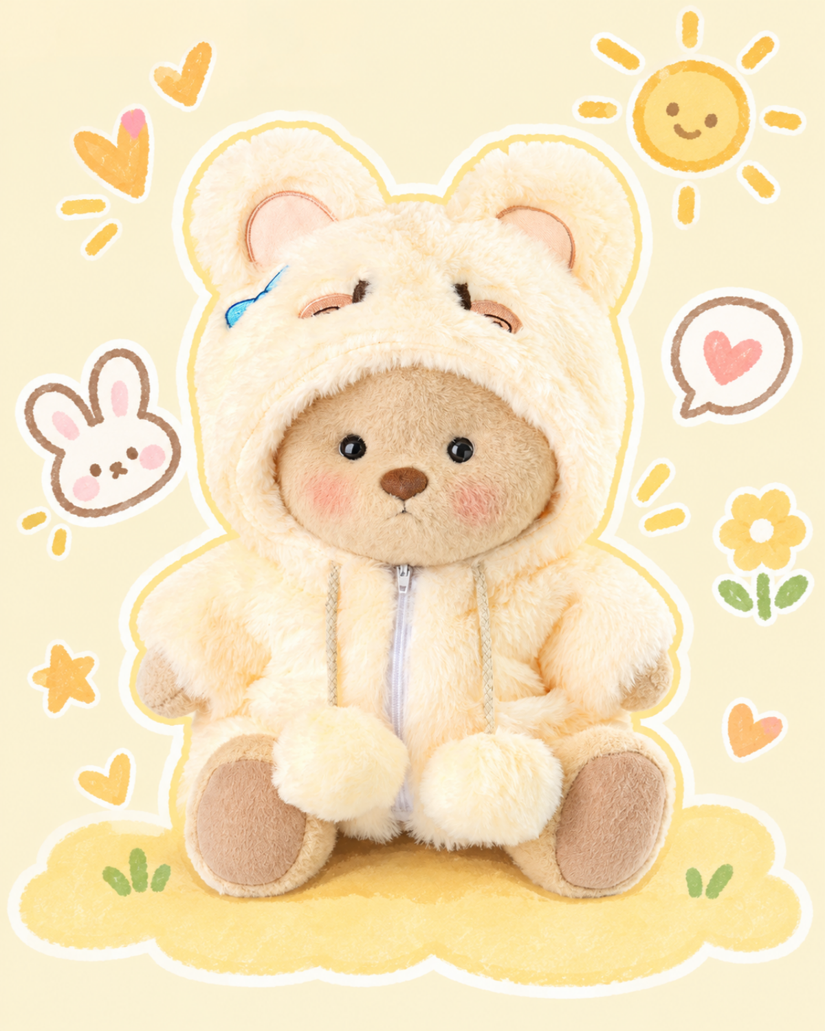 Getahug Fluffy Yellow Bunny Bear | Handmade Jointed Teddy Bear Gift