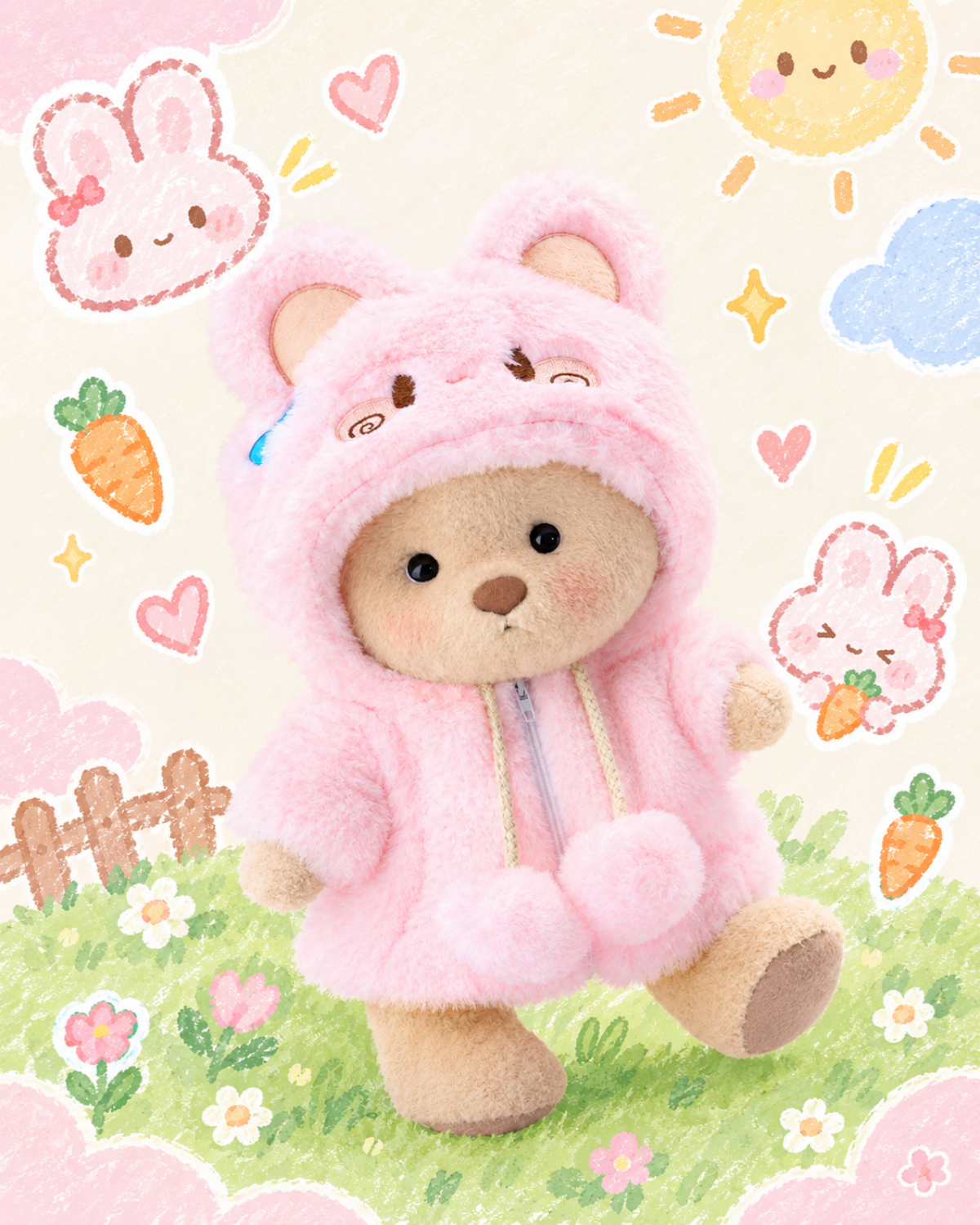 Getahug Fluffy Pink Bunny Bear | Handmade Jointed Teddy Bear Gift