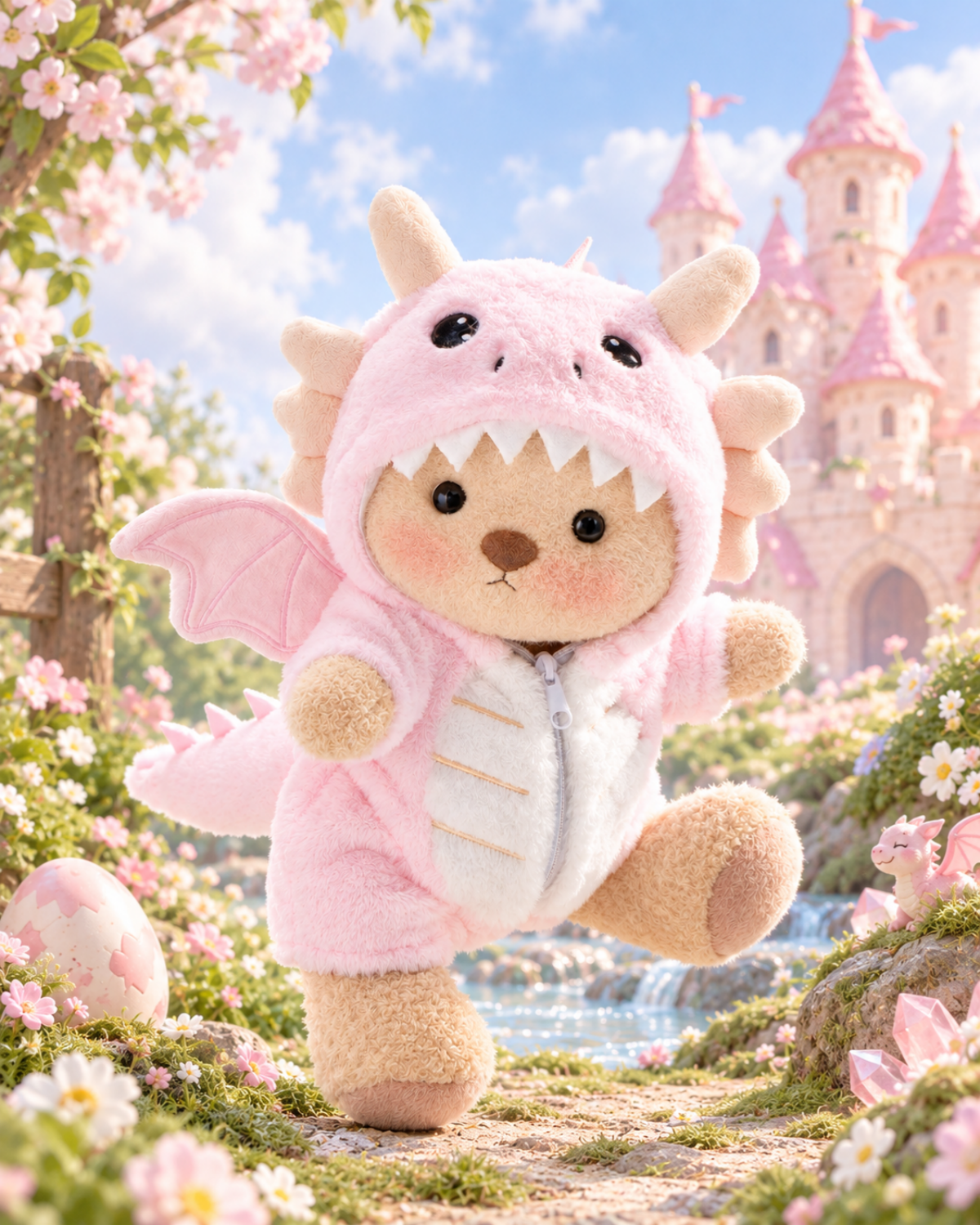 Getahug Pink Flying Dino Bear | Handmade Jointed Teddy Bear Stuffed Animal Gift