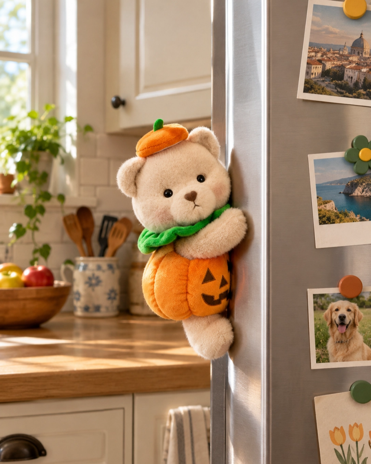 Getahug Halloween Pumpkin Bear with Magnetic Hands | Handmade Jointed Stuffed Animal Gift