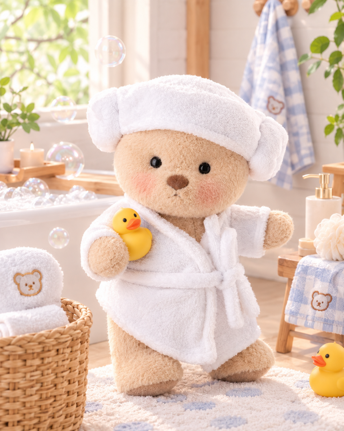 Getahug Bathrobe White Jointed Teddy Bear | Handmade Stuffed Animal Toy Gift