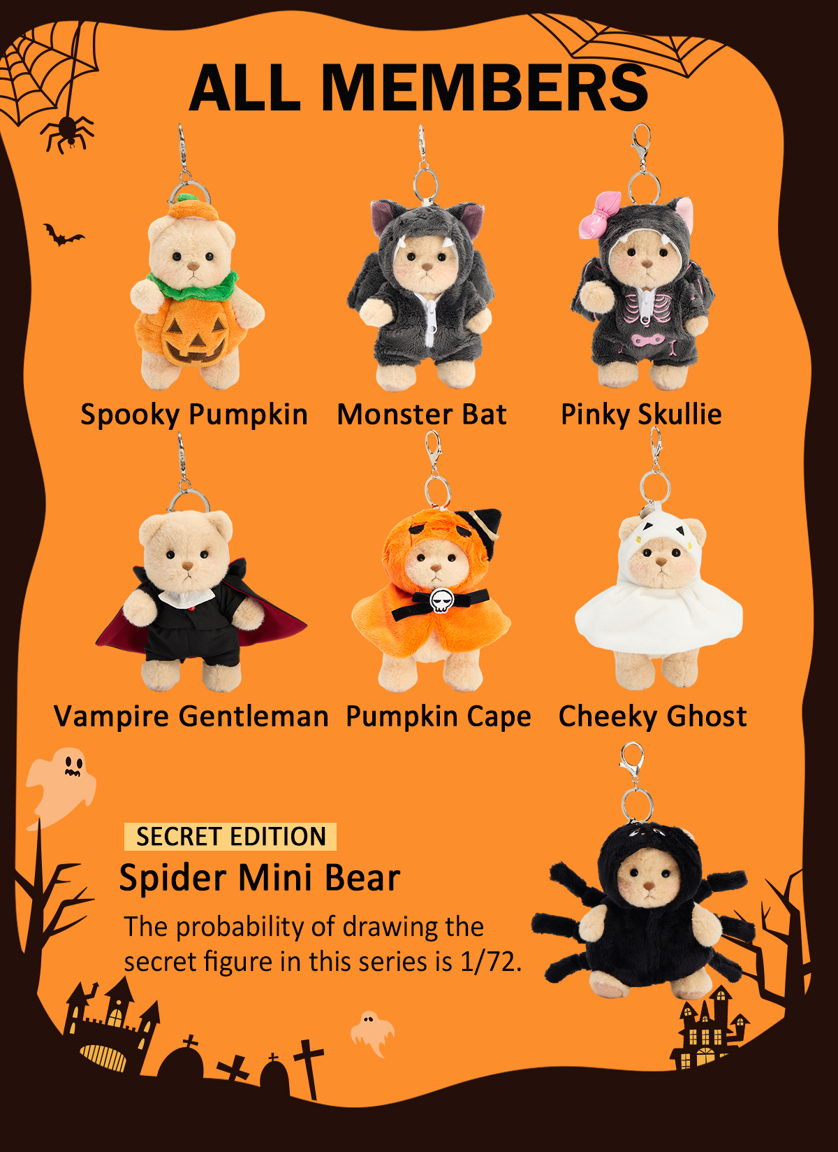 Getahug Hug-o'-Ween Series Mini Bear Blind Box | Halloween Limited Edition 5.9 Inches Plush Pendant Keychains Bag Charm Gifts