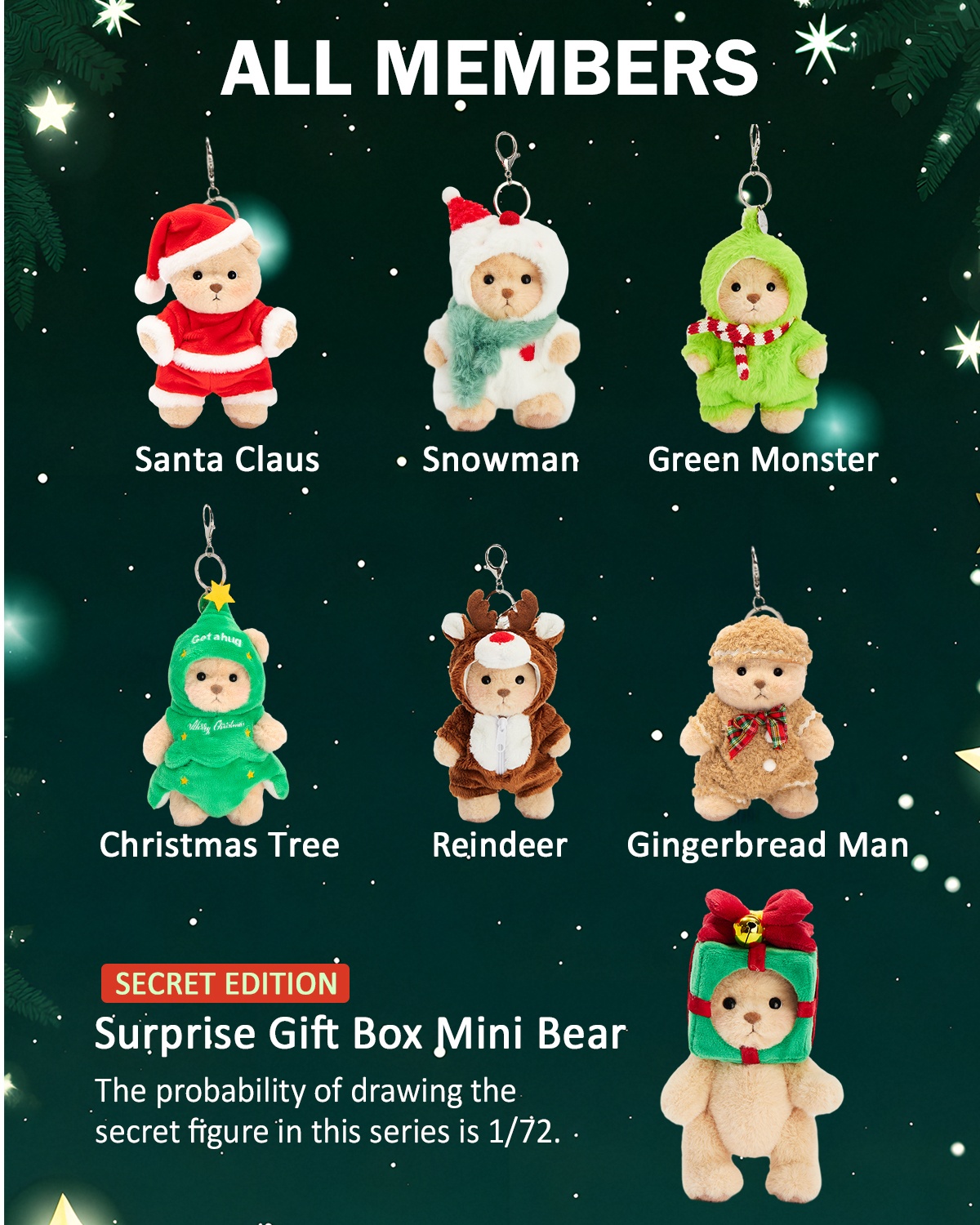 Getahug Christmas Series Mini Bear Blind Box | Christmas Limited Edition 5.9 Inches Plush Pendant Keychains Bag Charm Gifts