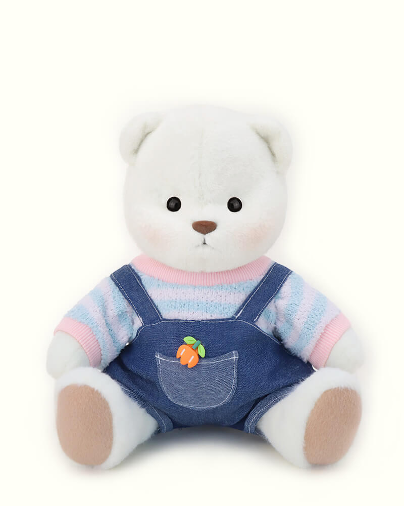 Getahug Denim Overalls Bear / Handmade Jointed Teddy Bear Gift, White Bear With Outfit