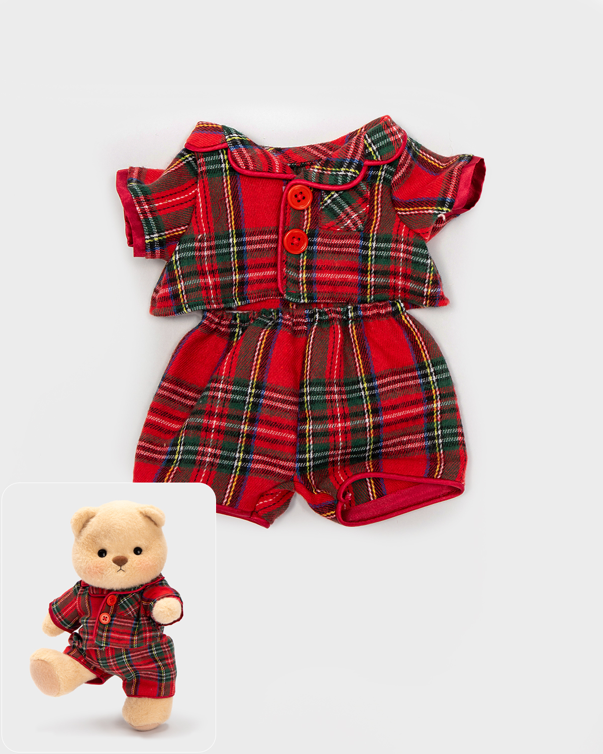Christmas Red and Green Plaid Pajamas (Outfit Only) | 12 Inches Teddy Bear Clothes