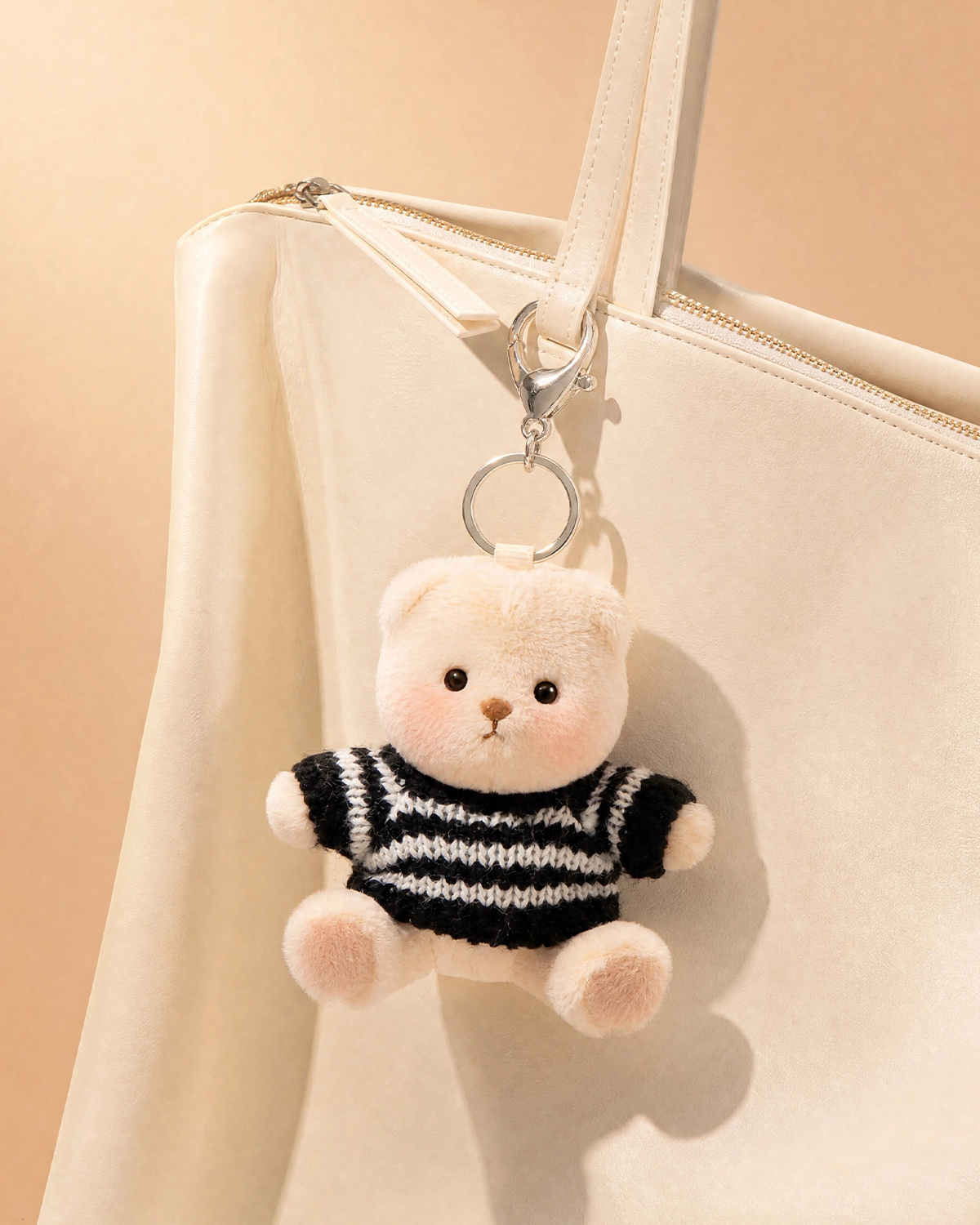Getahug 3.9" Black and White Striped Sweater Teddy Bear | Fixed-limb Pocket Plush Bag Charm Mini Bear Keychain Gift