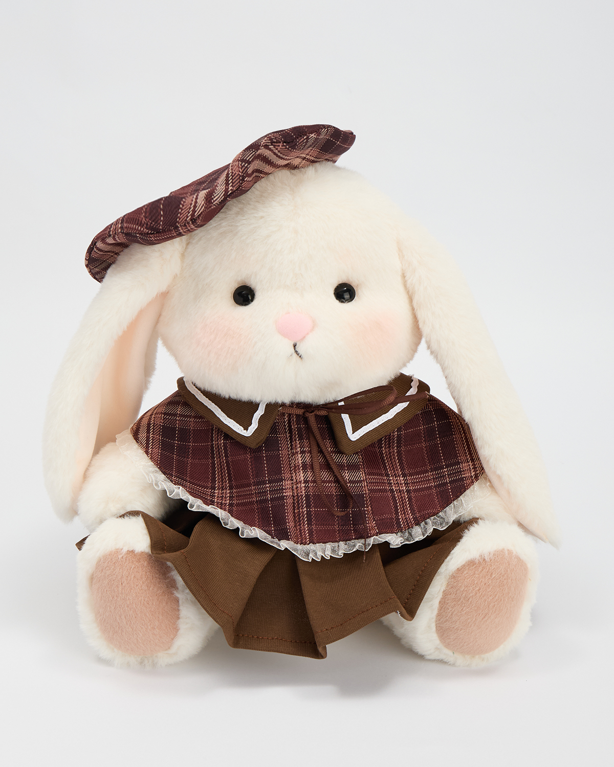 Getahug Retro Red and Brown Plaid Skirt Bunny | Handmade Jointed Stuffed Animal Gift