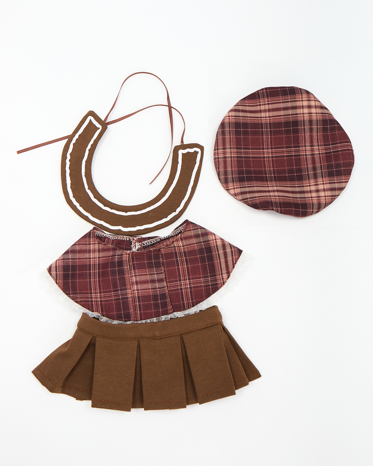 Getahug Retro Red and Brown Plaid Skirt Bunny | Handmade Jointed Stuffed Animal Gift