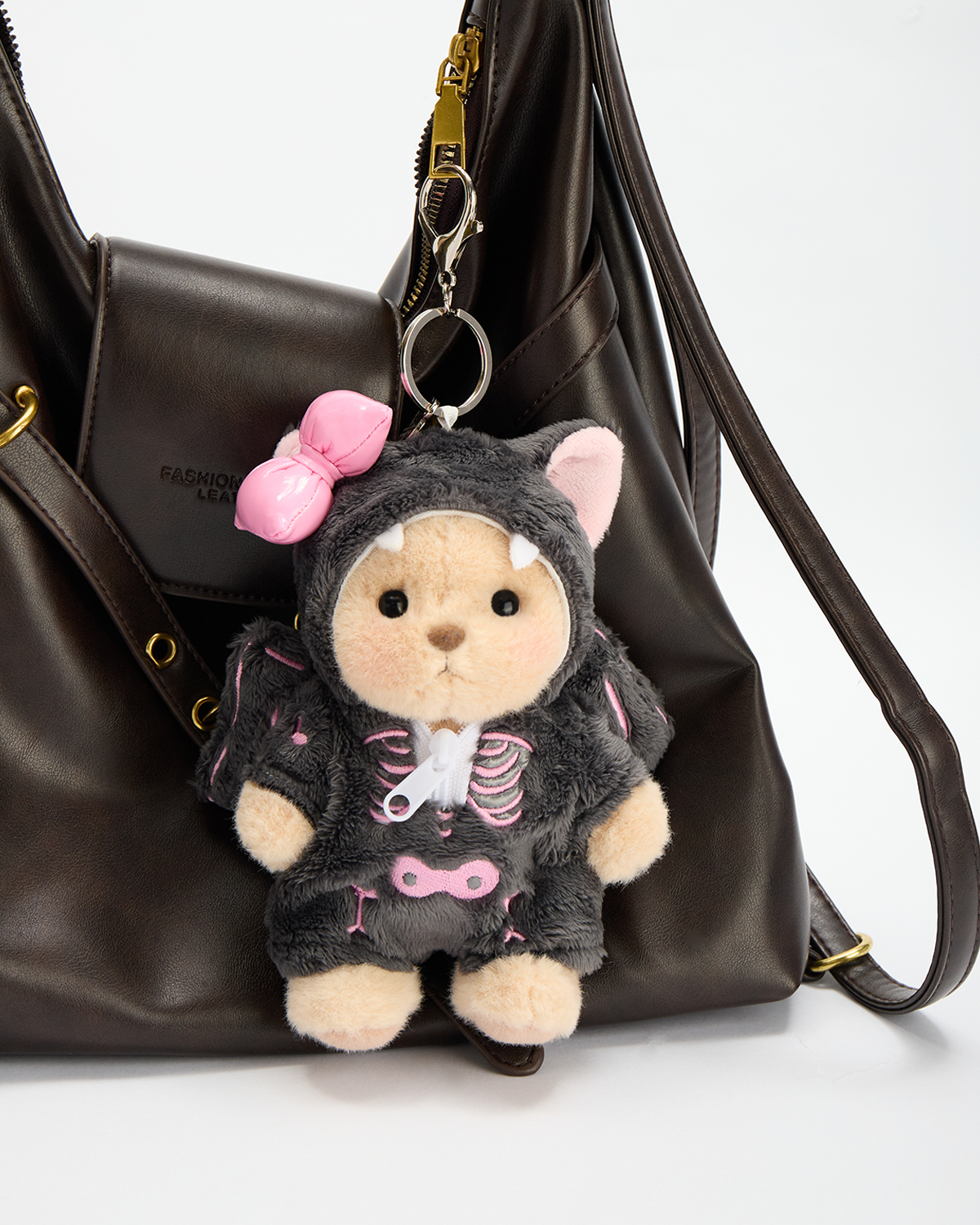 Halloween Pink Skeleton Bat Bag Charm Keychains (Outfit Only) | 5.9 Inches Mini Teddy Bear Clothes