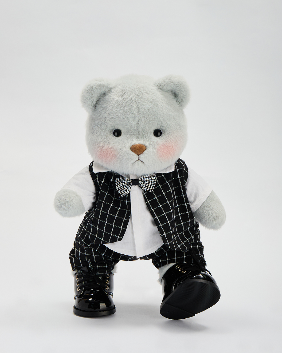 Getahug Black Plaid Suit Wedding Groom Blue Bear | Handmade Jointed Teddy Bear Gift