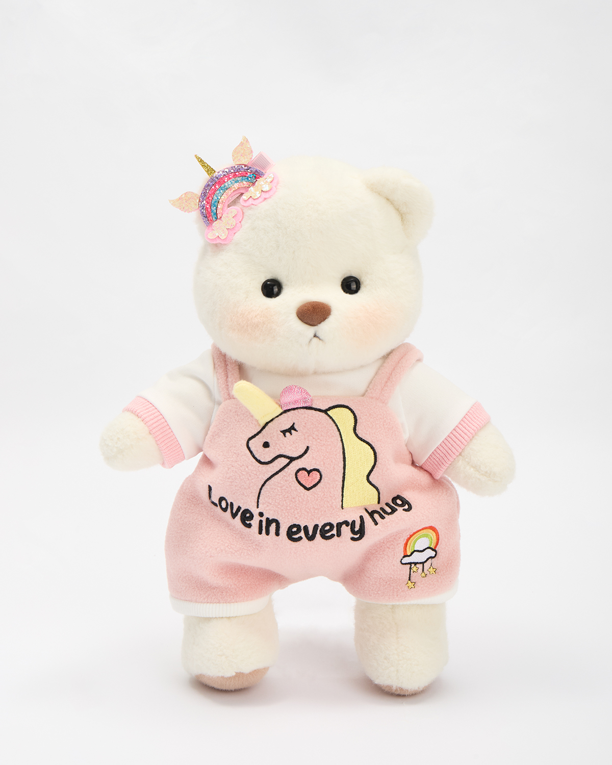 Getahug Pink Unicorn Overalls Bear | Handmade Jointed Stuffed Animal Gift