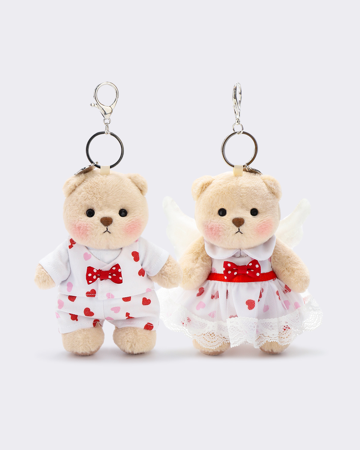 Getahug Couple Cupid Mini Bears Gift Bundle | 5.9 Inches Plush Bag Charm Anniversary Gift