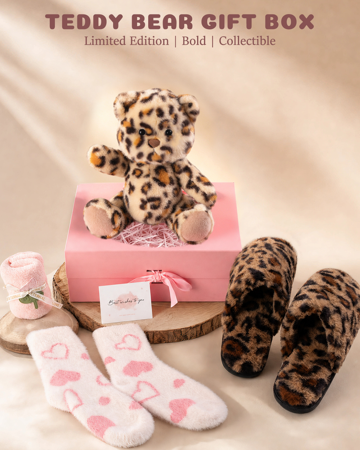 Getahug Aurelio Leopard Teddy Bear Gift Box | Limited Edition Handmade Jointed Stuffed Animal Birthday Anniversary Gift
