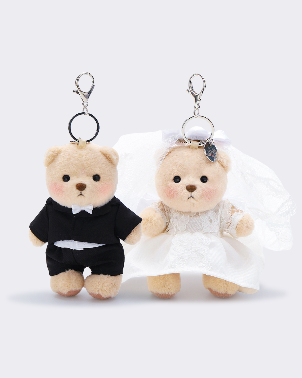 Getahug Romantic Couple Wedding Mini Bears Gift Bundle | 5.9 Inches Plush Bag Charm Wedding Anniversary Gift