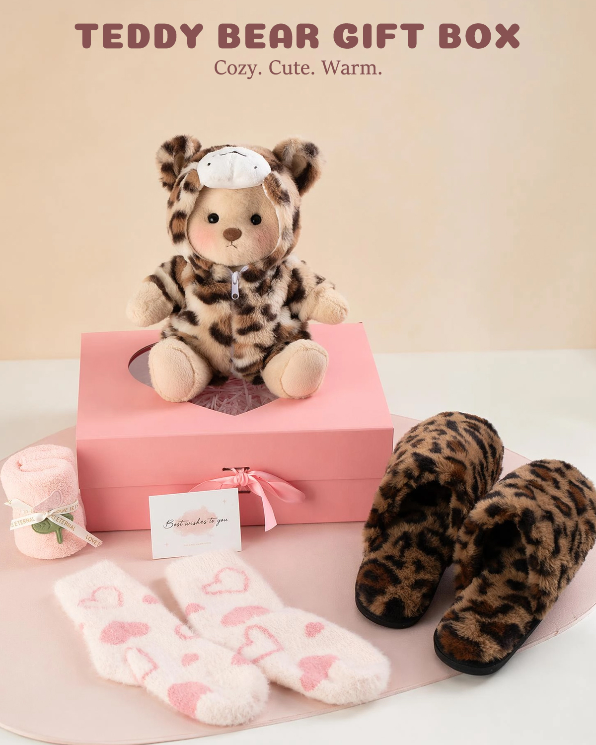 Getahug Leopard Cuddle Teddy Bear Gift Box | Handmade Jointed Stuffed Animal Birthday Anniversary Gift